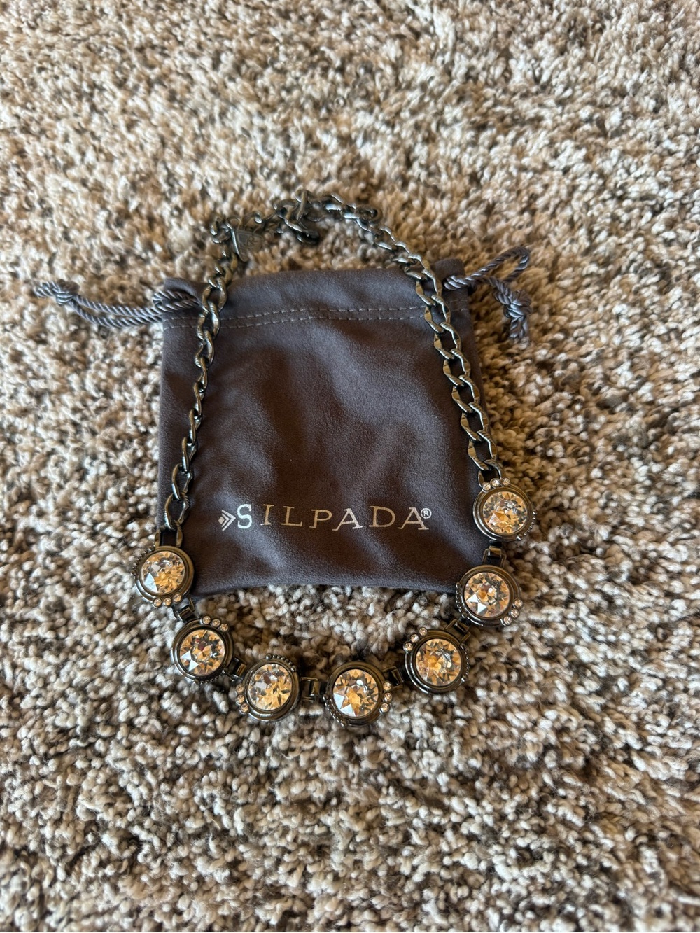 Silpada Clear Crystal Necklace in Gunmetal